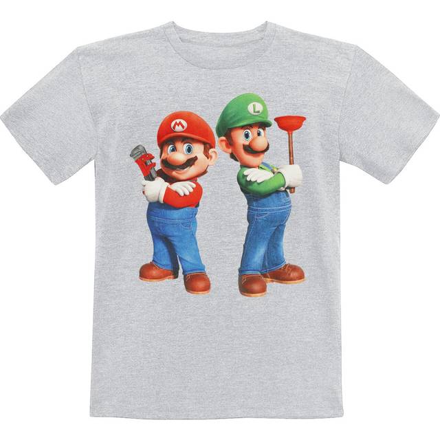 Super Mario - gaming T-Shirt - Kids - Plumbing Bros. - 104 to 152 - for Girls & Boys - grey - 12 Years