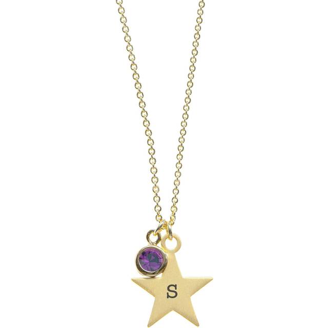 Treat Republic Personalised Gold Star with Birthstone Crystal Necklace, February, Women
