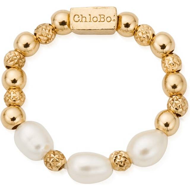 Gold Triple Pearl Sparkle Ring / Medium