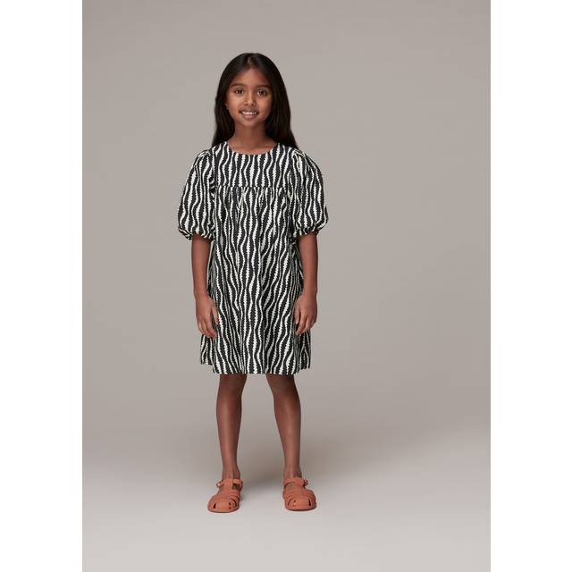 Whistles Kids' Optical Phoebe Dress, Black/White