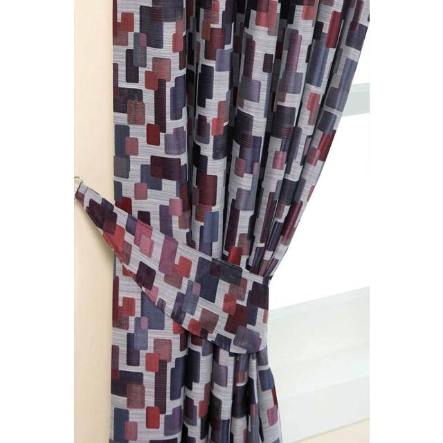 Homescapes Red and Blue Jacquard Tie Back Pair Abstract Design - Purple