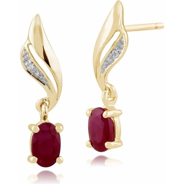 Classic Oval Ruby & Diamond Twist Drop Earrings in 9ct Yellow Gold