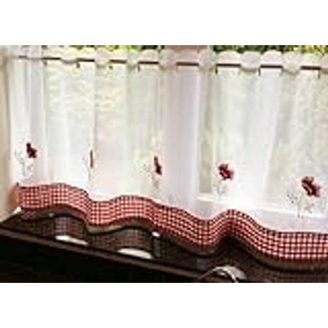 Poppies Ready Made Single Voile Curtain White Red