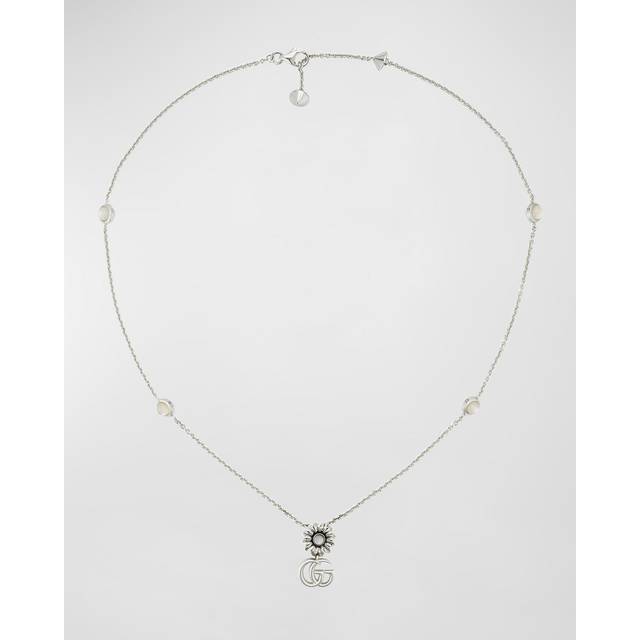 Gucci Womens Silver Gg Marmont Mother-of-pearl Sterling-silver Necklace 42cm - SILVER