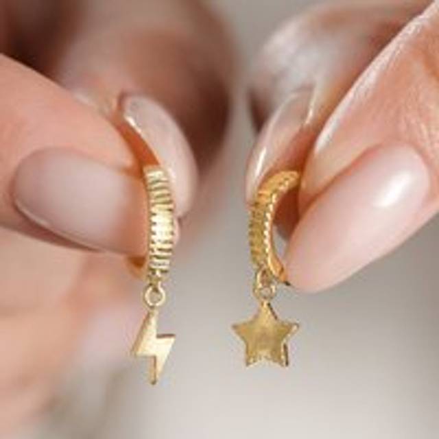 Mismatched Star and Lightning Huggie Hoop Earrings in Gold - gold - one size