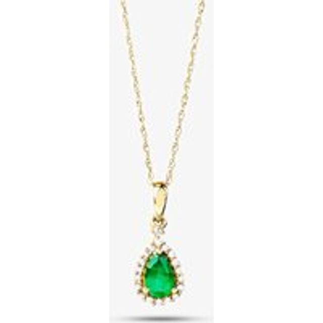9ct Gold Diamond Emerald Pear Shape Pendant VP0S604 9KY/EM - Green
