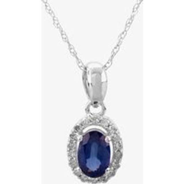9ct White Gold Oval-cut Sapphire and Diamond Cluster Pendant OJS0005P-BS - Blue