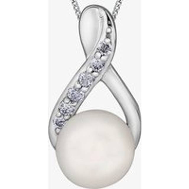 9ct White Gold Freshwater Pearl and Diamond Twist Pendant P3574W-10