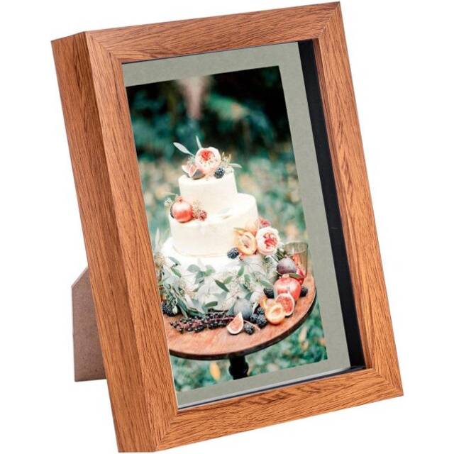 5" x 7" Dark Wood 3D Box Photo Frame - with 4" x 6" Mount - Grey Mount