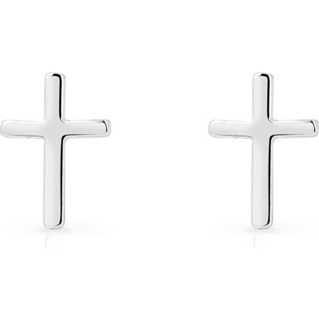 John Greed Signature Silver Plain Cross Stud Earrings - silver