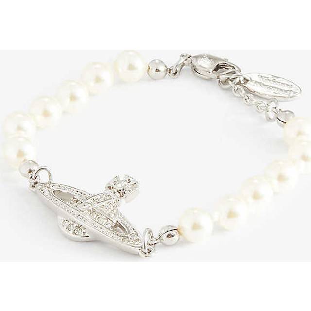 Vivienne Westwood Jewellery Womens Platinum/ Crystal/ Pearl Mini Bas Relief Silver-tone Brass and Glass-pearl Bracelet