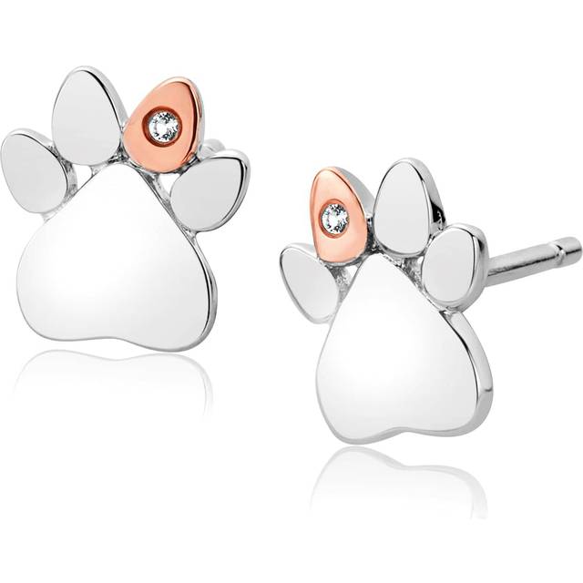 Paw Prints Sterling Silver Stud Earrings with Topaz - Metallics - One Size
