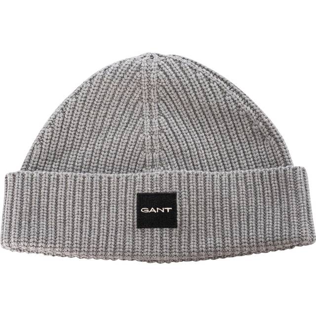 Men's Gant Unisex Cotton Rib Beanie Hat Grey Melange - Size: ONE