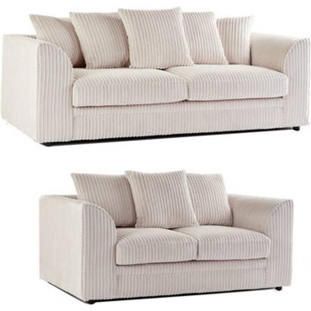 Luxor Jumbo Cord 3 + 2 Fabric Sofa Suite - Cream - One Size