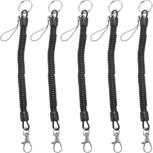 5X Lobster Clasp Black Spring Stretchy Coil Cord Strap Keychain Key Chain Rope