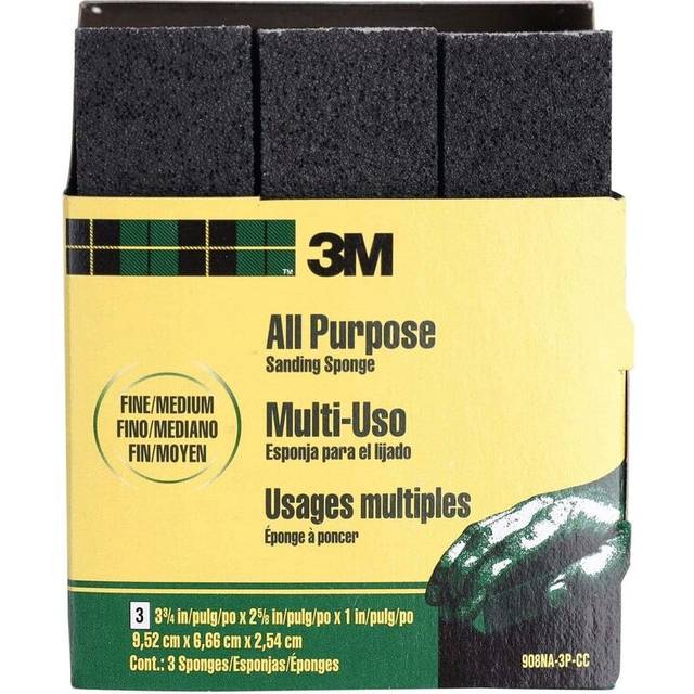 3M All Purpose Fine Grit Sanding Sponge Pack (9.52 x 6.66 x 2.54 cm, 3 Pc.)