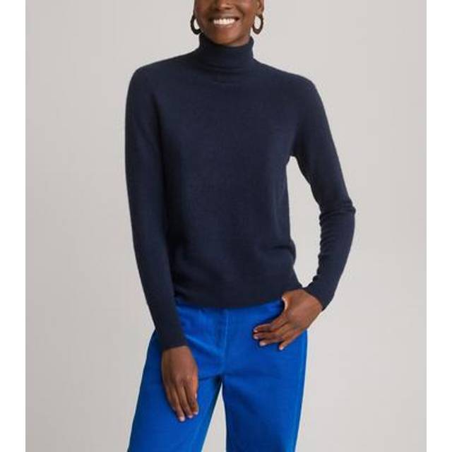 Cashmere Fine Knit Jumper with Turtleneck - Navy Blue - M