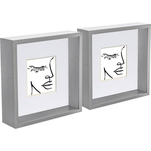 3D Deep Box Photo Frames with 4" x 4" Mounts - 8" x 8" - Grey - Pack of 2 - White - One Size