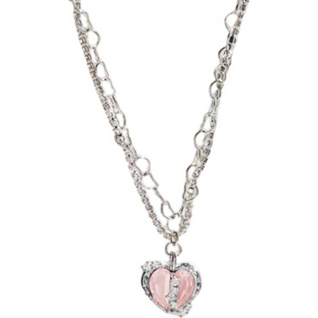 (pink) Multi-Layer Heart Pendant Necklace - Pink