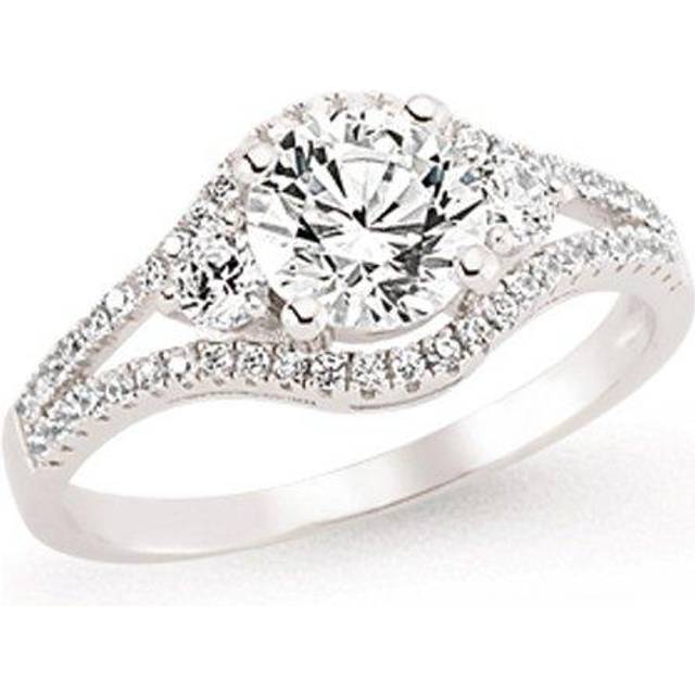 (M) Jewelco London Ladies Rhodium Plated Sterling Silver Cubic Zirconia Split Shoulder-Set Solitaire Engagement Ring
