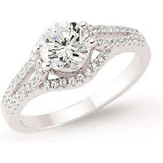 (N) Jewelco London Ladies Rhodium Plated Sterling Silver Cubic Zirconia Split Shoulder-Set Solitaire Engagement Ring