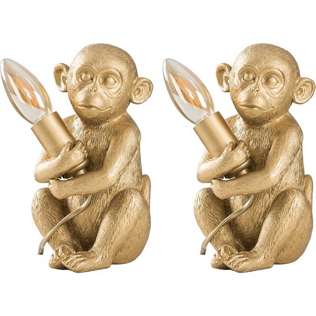 Pair Of Monkey Animal Quirky Modern Gold Painted Table Lamps