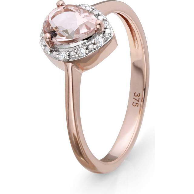 Colour Collection 9ct Rose Gold 7x5 Pear Morganite & Diamond Ring