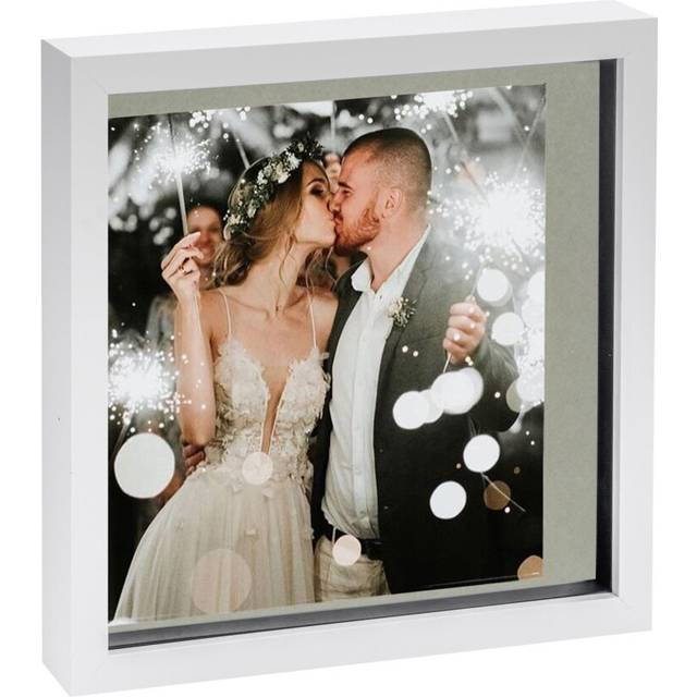 10" x 10" White 3D Box Photo Frame - with 8" x 8" Mount - Grey Mount