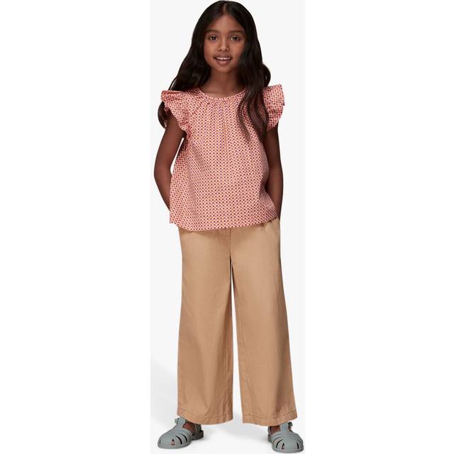 Whistles Kids' Cove Cotton Wide Leg Trousers, Neutral