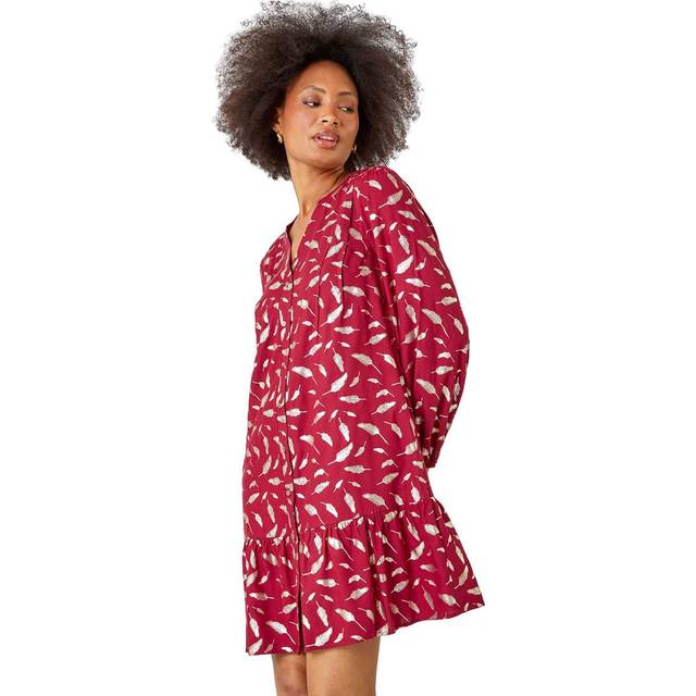 Dusk fashion metallic feather print shirt dress for women uk - ladies