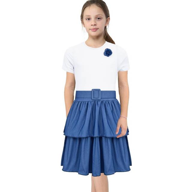 (3-4 Years, White) Kids Girls Summer Dress Ruffle Party Dress 3-14 Yr