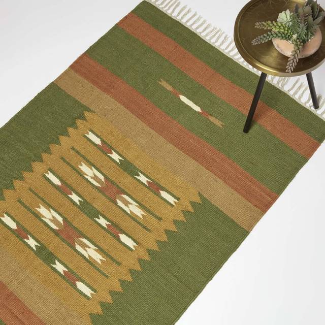 Orange & Green 90 x 150 cm Lundi Handwoven Jute Kilim Rug