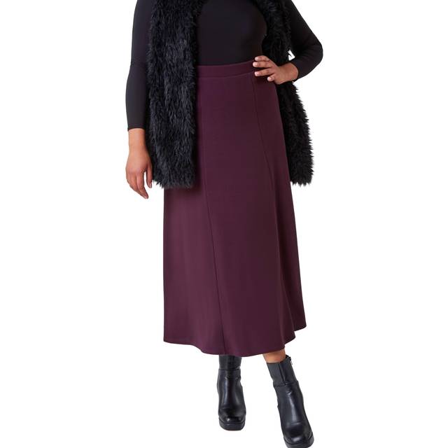 Roman Curve Plum Elastic Waist Flared Midi A Line Skirt - Size 22-24