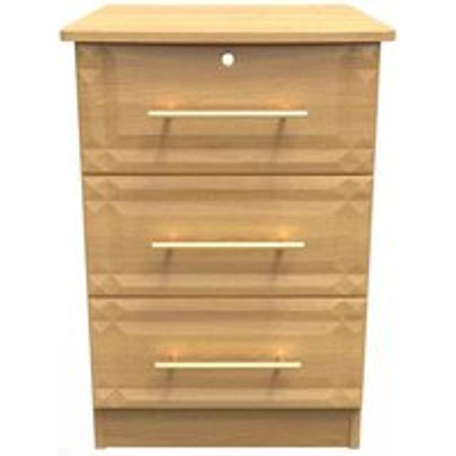 Welcome Furniture Ready Assembled Faye 3 Drawer Bedside Cabinet - Lockable In Modern Oak, Brown