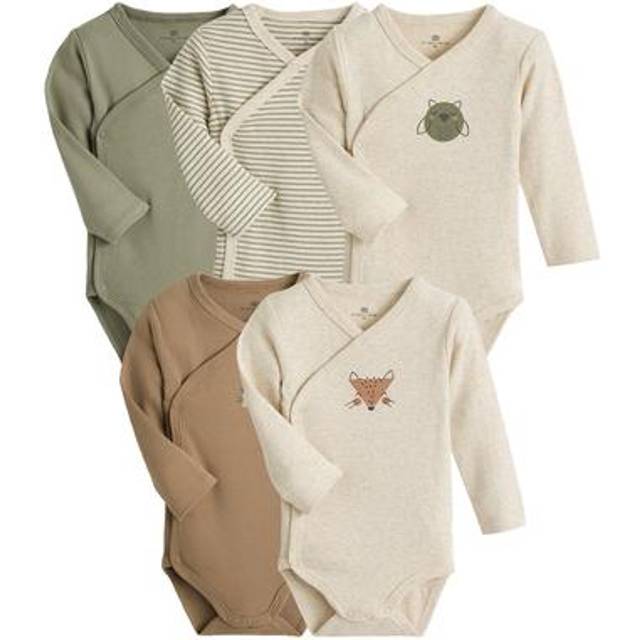 Pack of 5 Newborn Bodysuits in Organic Cotton - Beige + Brown + Khaki - TINY (45CM)