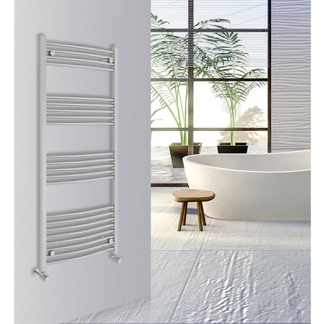 (Chrome, 1400x600mm) Warmehaus Curved Bathroom Heated Towel Rail Warmer Radiator Central Heating