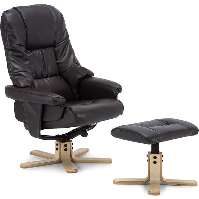 Sorento Bonded Leather Swivel Recliner Chair with Foot Stool - Brown, Brown