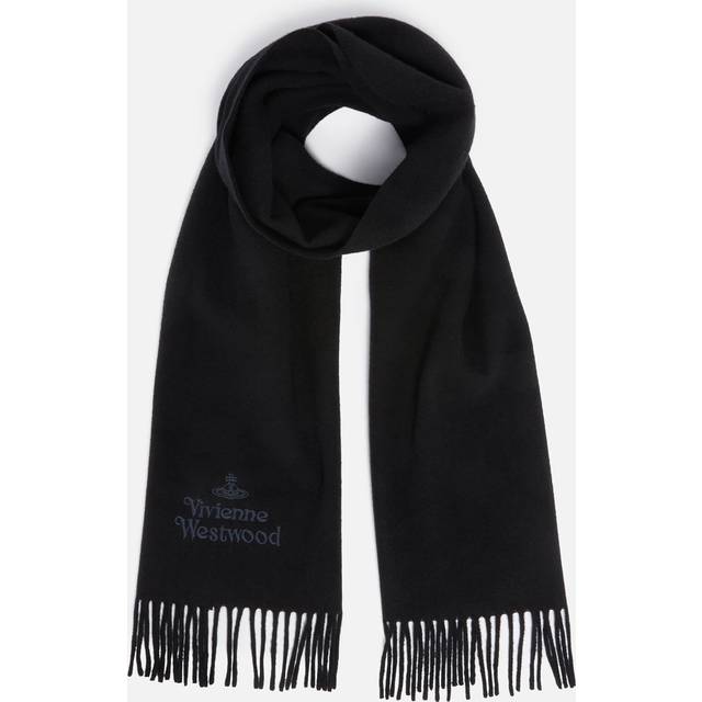 Vivienne Westwood Womens Black Brand-embroidered Fringed-trim Wool Scarf - BLACK
