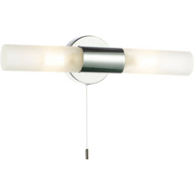 Modern chrome ip44 rated bathroom wall light fitting with tubular glass shade...