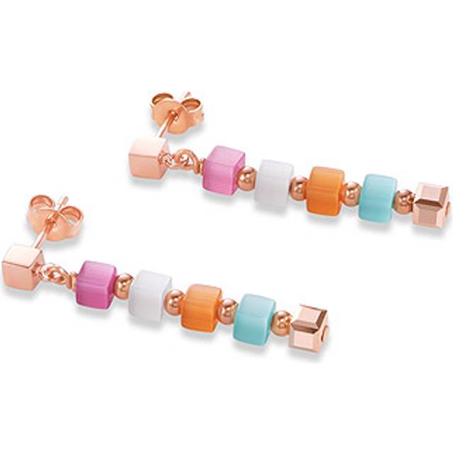 Coeur De Lion Tiger's Eye and Crystal Multicolour Pastel Earrings - Rose,White,Pink,Orange,Turquoise - 3.5cm length, 0.5cm width