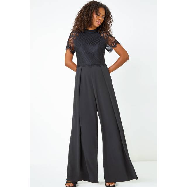 Dusk Womens Lace Bodice Wide Leg Jumpsuit - Black - Size 10 UK