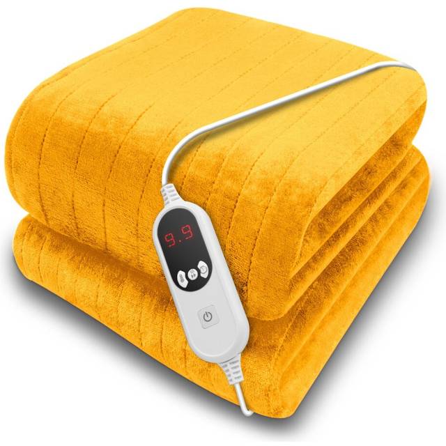 Gold Electric Throw Heated Blanket 160x120cm Soft Fleece Blanket Gold - Purus