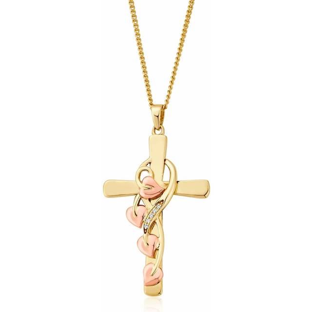 Tree of Life® 9ct Solid Gold Vine Cross Pendant with Diamonds