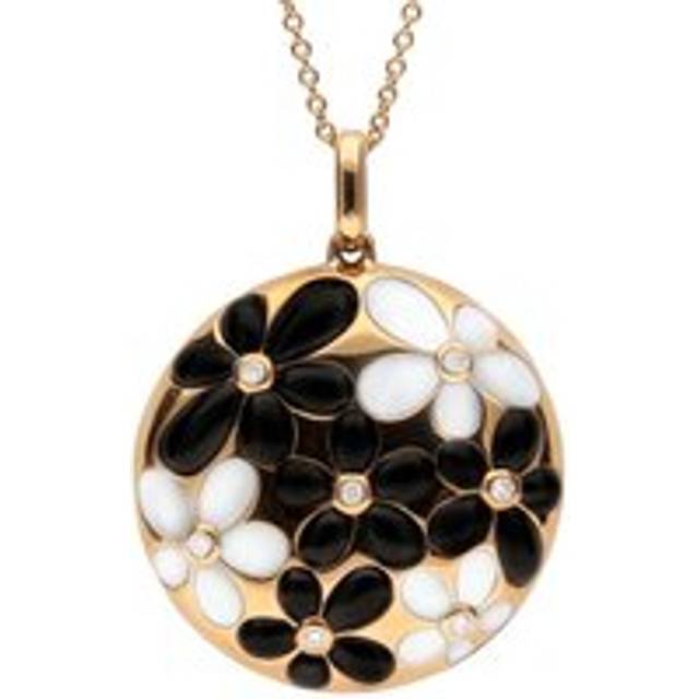 18ct Rose Gold Whitby Jet Diamond Large Flowers Necklace - Option1 Value Rose Gold