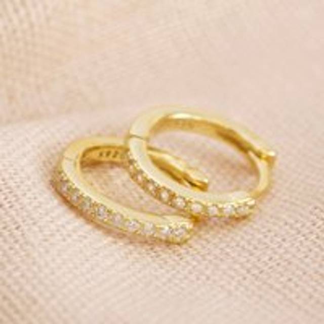 Gold Sterling Silver Crystal Huggie Hoop Earrings - gold - one size
