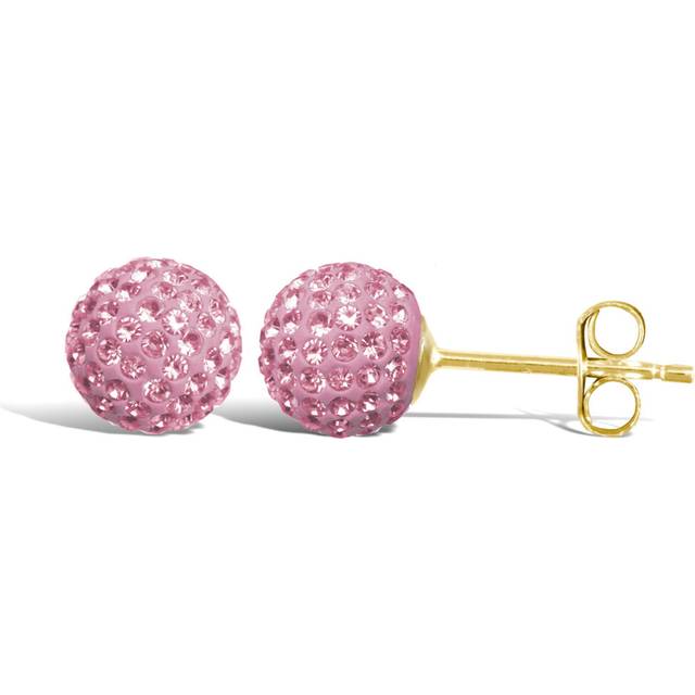 9ct gold jewelco london baby pink crystal disco ball stud earrings, 8mm
