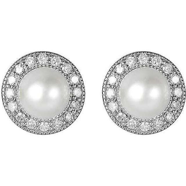 Cultured Freshwater Pearl and 0.16ct Diamond Halo Stud Earrings - Gold - One Size