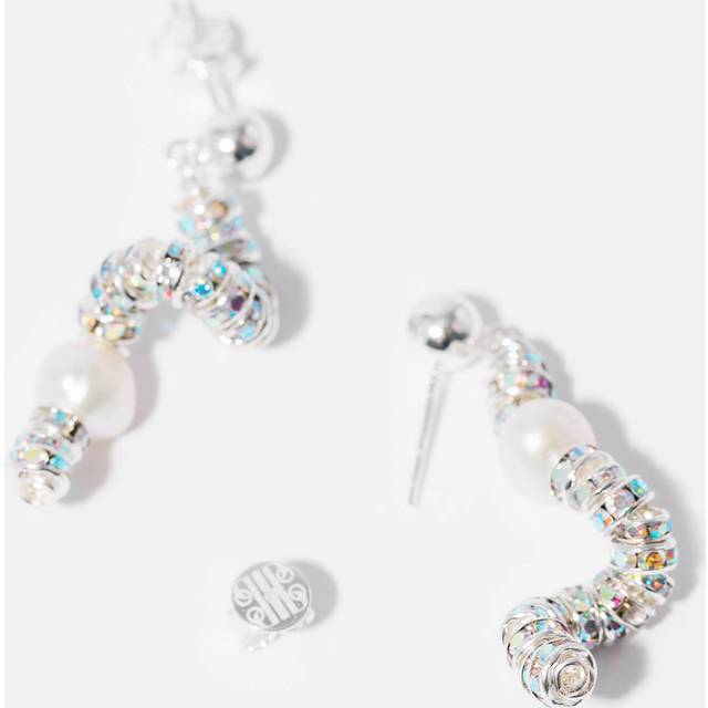 Pearl Octopuss.y Tiny Snake Freshwater Pearl Drop Earrings - Silver