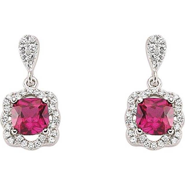 Jewelco London Ladies Sterling Silver Ruby-Red Asscher Cubic Zirconia Halo Cluster Stud Earrings - GVE345