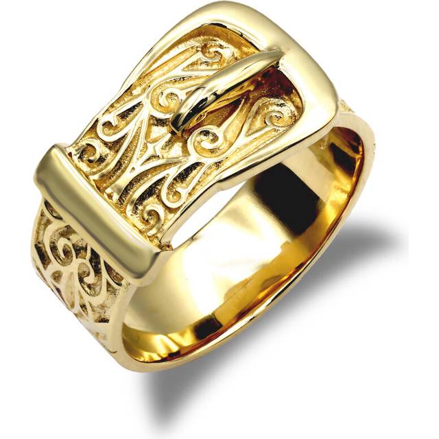 (V) Jewelco London Men&#39;s Solid Hallmarked Gold-plated 925 Sterling Silver Single Buckle Ring 10mm - ARN129